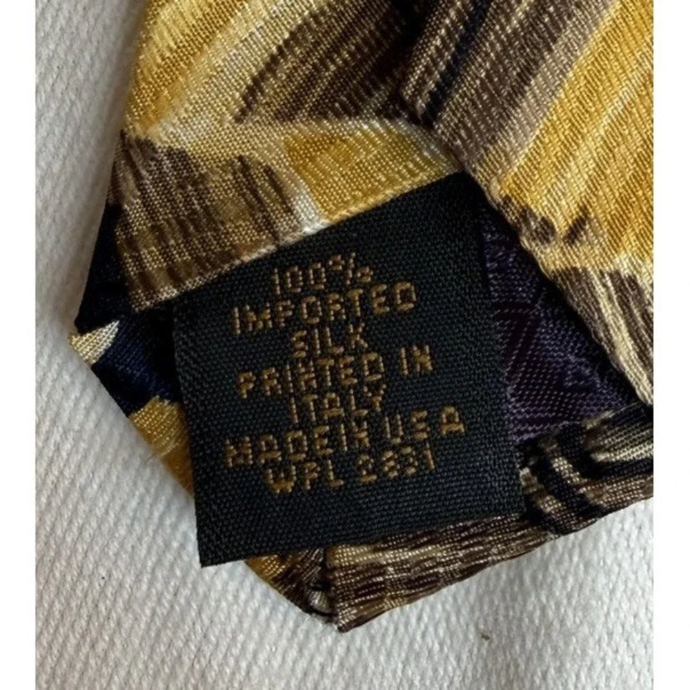 Studio By Fumagalli's 100% Silk Neck Tie Geometric Art Deco Yellow